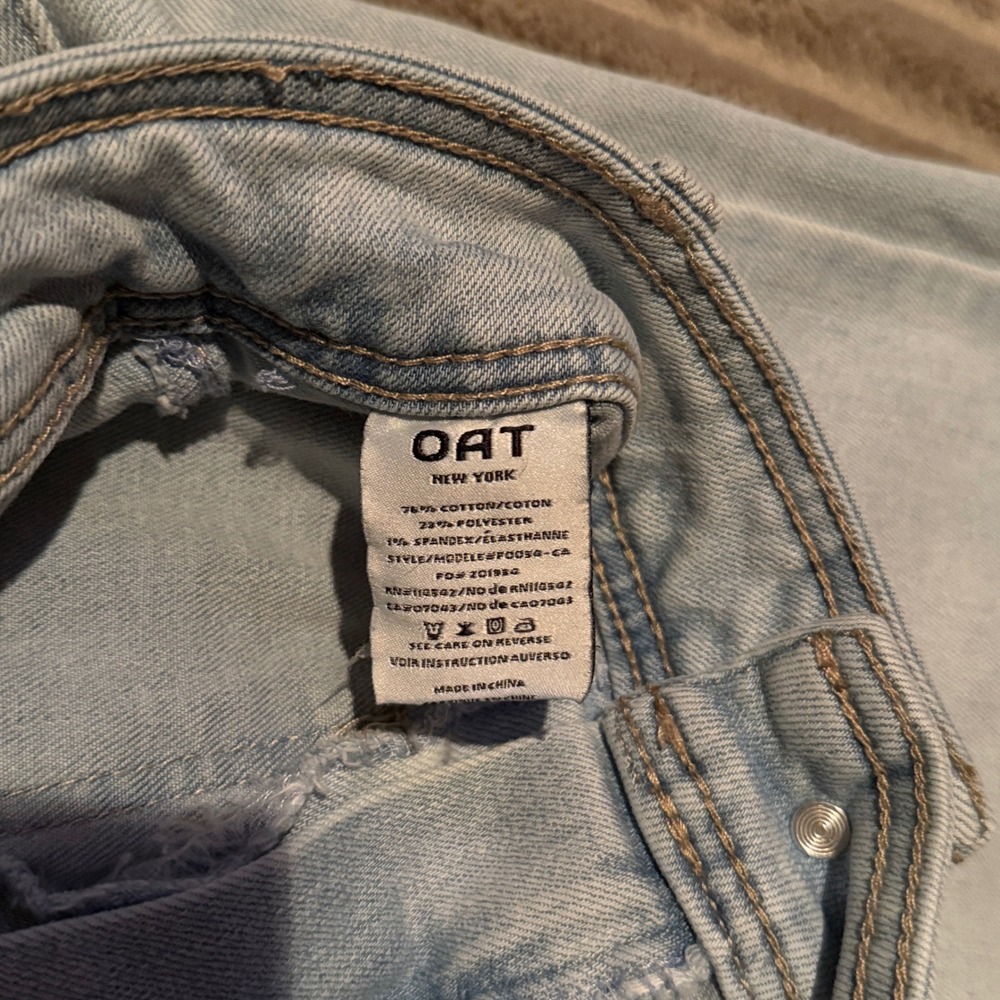 OAT New York High Rise Wide Leg Jeans Light Wash Raw Hem Patch Pockets Size 6/28 - Picture 4 of 8